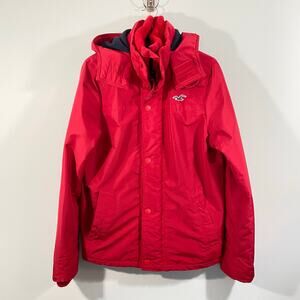 Hollister Men Red Full Zip Hooded All Weather Jacket Size M